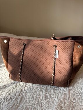 Ah-Dorned Brown Perforated Neoprene Tote Bag with small pouch